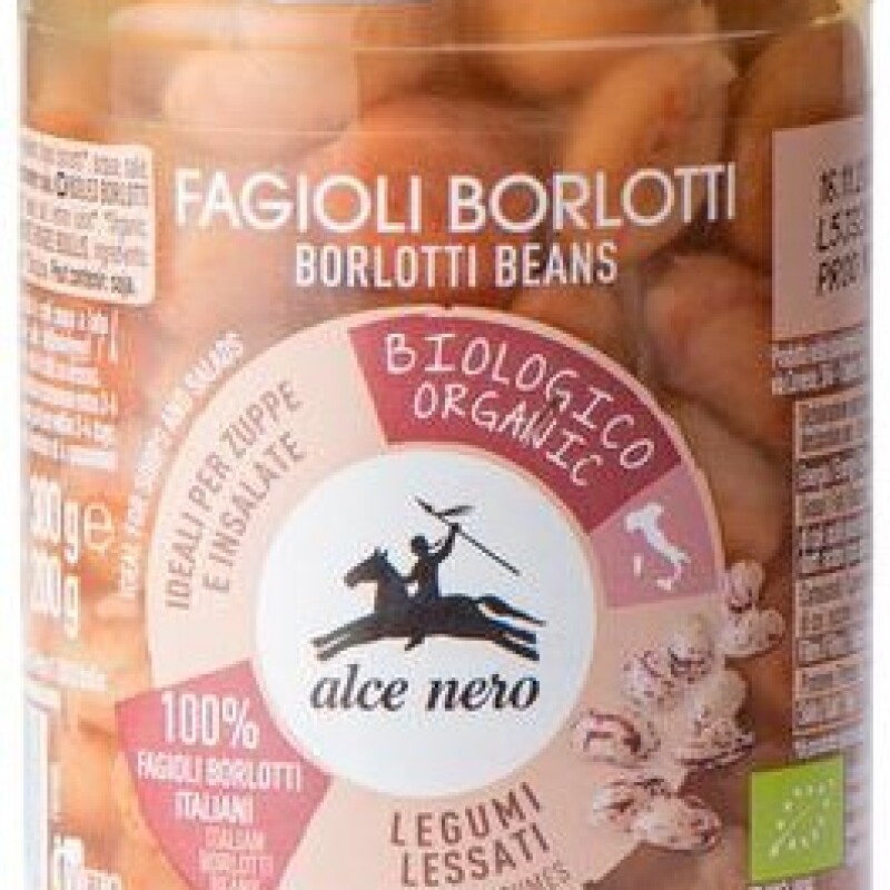 ALCE NERO ORGANIC COOKED BORLOTTI BEANS JAR 300g