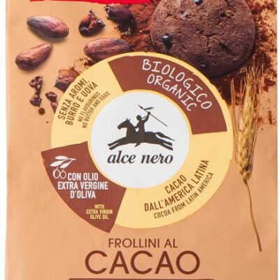 ALCE NERO ORGANIC FAIRTRADE COCOA BISCUITS WITH COCOA NIBS 250g MB