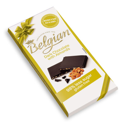 BELGIAN BAR NSA  DARK ALMONDS CHOCOLATE  100 G.