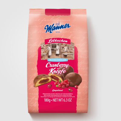 MANNER CRANBERRY KNOPFE MILCHSCHOKOLADE GINGERBREAD  180 G.