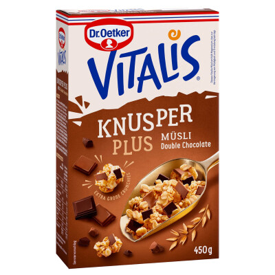 DR. OETKER VITALIS KNUSPER PLUS DOUBLE SCHOKO MUESLI  450 G.