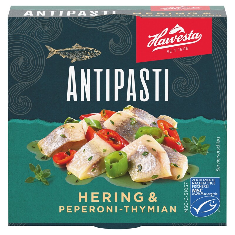 HAWESTA ANTIPASTI HERING & PEPERONI - THYMIAN  150 G.