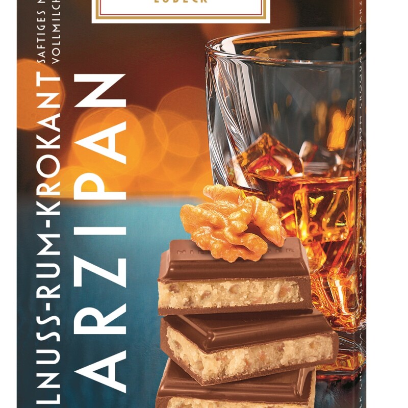 NIEDEREGGER APPLE BOURBON MILK CHOCOLATE MARZIPAN BAR  3.8 oz.