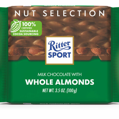 RITTER SPORT MILK HONEY SALT WHOLE  ALMOND  100 G.